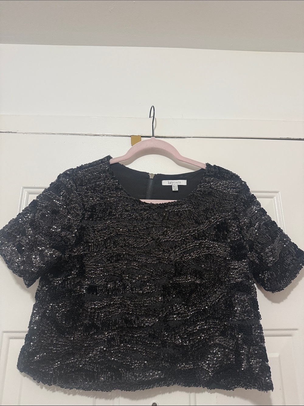 Sequin Short Sleeve Crop Top